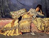 Pink Canvas Paintings - Lady On A Pink Divan